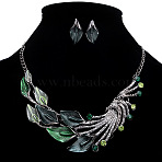 Fashionable Alloy Rhinestone Stud Earrings & Bib Necklaces Sets, Peacock Tail, Dark Slate Gray, 500mm(FS-WG3CE91-03)