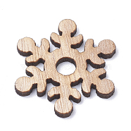 Undyed Wooden Pendants, Snowflake, BurlyWood, 30x26.5x2mm, Hole: 5mm(WOOD-S040-15)