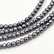 Non-magnetic Synthetic Hematite Faceted Round Bead Strands, 2mm, Hole: 1mm, about 190pcs/strand, 15.7 inch(G-N0161-09)