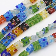 Handmade Millefiori Glass Beads Strands, Square, Mixed Color, 8mm wide, 8mm long, hole: 1mm, 50pcs/strand, 16 inch(X-LK37)