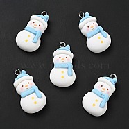 Christmas Opaque Resin Pendants, with Platinum Tone Iron Loops, Snowman Charm, White, 31.5x16.5x7.5mm, Hole: 2x2.3mm(X-RESI-G043-A02)
