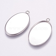304 Stainless Steel Pendant Cabochon Settings, Plain Edge Bezel Cups, Oval, Stainless Steel Color, Tray: 20x30mm, 35x21x1.5mm, Hole: 2mm(STAS-E144-075P)