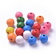 Dyed Natural Wood Beads, Round, Mixed Color, 16x15mm, Hole: 5mm, about 393pcs/500g(WOOD-R249-066)