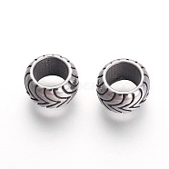 304 Stainless Steel European Beads, Rondelle, Antique Silver, 9x6mm, Hole: 6mm(STAS-F194-05AS)