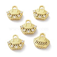 Brass Clear Cubic Zirconia Pendants, Long-Lasting Plated, Real 18K Gold Plated, Bag, Lead Free & Cadmium Free, Clear, 16x17.5x6mm, Hole: 3.5x4mm(KK-B047-28G)