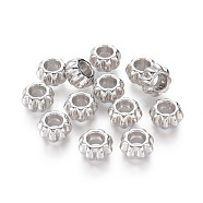 Zinc Alloy European Beads, Cadmium Free & Lead Free, Flower, Platinum Color, Size: about 12mm wide, 12mm long, 6.5mm thick, hole: 5.5mm(PALLOY-C005-N)