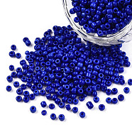 Glass Seed Beads, Opaque Colours Seed, Round, Blue, Size: about 2mm in diameter, hole:1mm, about 6666pcs/100g(X1-SEED-A010-2mm-48)