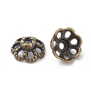 Tibetan Style Bead Caps, Zinc Alloy Bead Caps, Lead Free & Nickel Free & Cadmium Free, Antique Bronze Color, 9mm in diameter, 4mm thick, hole: 1mm(MLF0761Y-NF)
