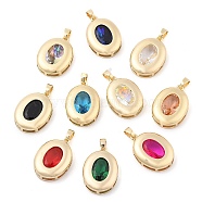 Rack Plating Brass Pendants, Oval Shaped Glass Charms, Long-Lasting Plated, Cadmium Free & Lead Free, Real 18K Gold Plated, Mixed Color, 25.5x18x6mm, Hole: 3x5.5mm(KK-I710-12B)