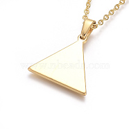 304 Stainless Steel Pendant Necklaces, with Cable Chains and Lobster Claw Clasps, Triangle, Golden, 17.6 inch(44.8cm), 1.5mm(NJEW-F275-15G)