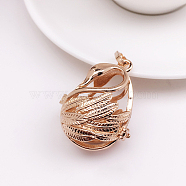 Brass Bead Cage Pendants, for Chime Ball Pendant Necklaces Making, Hollow, Swan Charm, Light Gold, No Size(BECA-PW0002-06KCG)