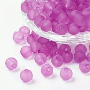 Transparent Acrylic Beads, Round, Frosted, Violet, 4mm, Hole: 1mm, about 14000pcs/500g(PL704-C71)