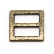 Alloy Slide Buckles, Square, Antique Bronze, 8.7x8.7x1~1.3mm(FIND-WH0100-46A-AB)