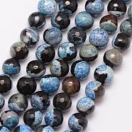 Natural Fire Crackle Agate Bead Strands, Round, Grade A, Faceted, Dyed & Heated, Light Sky Blue, 10mm, Hole: 1mm, about 37pcs/strand, 15 inch(G-K166-06F-10mm-05)
