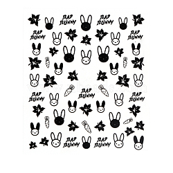 3D Black Transfer Stickers Decals, Self Adhesive, DIY Nail Tips Decorations Tip Slider Accessory, Rabbit Pattern, 90x77mm(MRMJ-R090-59-DP3218)