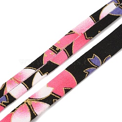 Polyester Ribbons, Garment Accessories, Black, Flower Pattern, 3/8 inch(10.5mm), 5 Yards/roll.(OCOR-WH0079-44C)