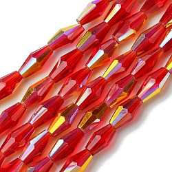 Transparent Electroplate Glass Beads Strands, AB Color Plated, Faceted, Bicone, Red, 8x4mm, Hole: 0.8mm, about 66~68pcs/strand, 22.83''(58cm)(GLAA-K064-05A-AB01)