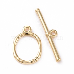 Eco-friendly Brass Toggle Clasps, Cadmium Free & Lead Free, Long-Lasting Plated, Oval, Real 24K Gold Plated, Oval: 14x10x1mm, Bar: 4x21x2mm, Hole: 1.2mm(KK-D082-16G)