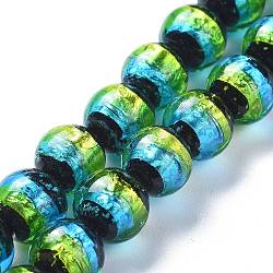 Handmade Silver Foil Lampwork Beads, Luminous, Round, Green, 12mm, Hole: 1.4mm(X-FOIL-K001-02B-12mm)
