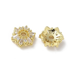 Brass Clear Cubic Zirconia Bead Caps, Flower, Real 18K Gold Plated, 9x10x4mm, Hole: 1.8mm(KK-A236-15A-G)