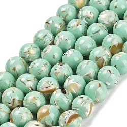 Assembled Synthetic Stone and Trochus Shell Beads Strands, Dyed, Round, Aquamarine, 10~10.5mm, Hole: 1mm, about 39~40pcs/strand, 15.43~15.91''(39.2~40.4cm)(G-B128-08D-02)