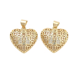 Brass Pave Clear Cubic Zirconia Pendants, Golden, Heart, 19.5x19x6mm, Hole: 5mm(KK-U009-05F-G)