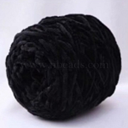 Wool Chenille Yarn, Velvet Cotton Hand Knitting Threads, for Baby Sweater Scarf Fabric Needlework Craft, Black, 5mm, 95~100g/skein(X1-PW22070169958)