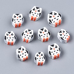 Handmade Polymer Clay Beads, Owl, White, 9~10.5x8~10x4~5mm, Hole: 1.6mm(CLAY-N011-012D)