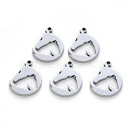 201 Stainless Steel Pendants, Laser Cut, Fox, Stainless Steel Color, 16x13x1mm, Hole: 1.2mm(STAS-N092-49)
