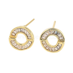 Rack Plating Ring Brass Stud Earrings, with Clear Cubic Zirconia, Cadmium Free & Lead Free, Long-Lasting Plated, Real 18K Gold Plated, 11mm(EJEW-N055-39G-RS)