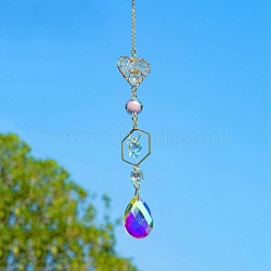 Crystal Pendant Decorations, with Metal Findings, for Home, Garden Decoration, Heart, 390x30mm(PW-WG17722-01)