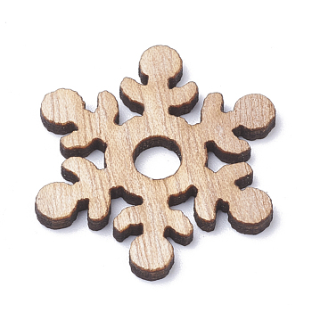 Undyed Wooden Pendants, Snowflake, BurlyWood, 30x26.5x2mm, Hole: 5mm