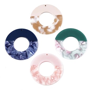Translucent Cellulose Acetate(Resin) Pendants, Two Tone, Donut, Mixed Color, 46x2.5mm, Hole: 1.4mm