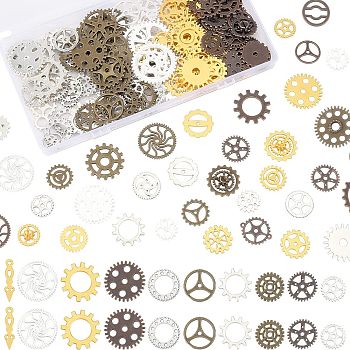 Olycraft Alloy Pendants, Gear, for Jewelry Making, Mixed Color, 10~26x5~26x1~4mm, Hole: 0.8~14mm