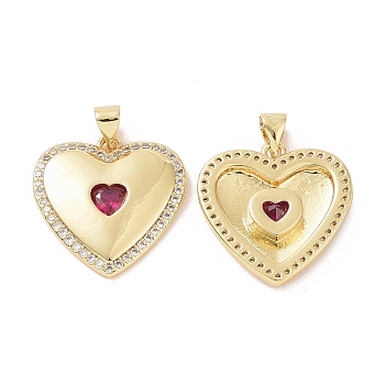 Brass Micro Pave Cubic Zirconia Pendants, Heart Charm, Real 18K Gold Plated, 21x20.5x3mm, Hole: 3.5x4mm