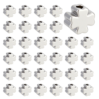 60Pcs Brass Beads, Clover, Nickel Free, Real Platinum Plated, 5x5x2.5mm, Hole: 1.5mm