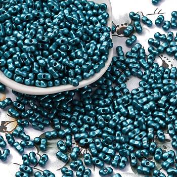 Baking Paint Glass Seed Beads, Metallic Colours, Peanut, Steel Blue, 6x3.5x3mm, Hole: 1mm, about 4500pcs/pound