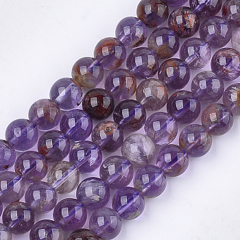 Natural Purple Lodolite Quartz/Purple Phantom Quartz Beads Strands, Round, 8~9mm, Hole: 1mm, about 23~25pcs/strand, 7.6 inch