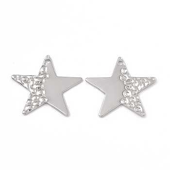 304 Stainless Steel Pendants, Star Charm, Stainless Steel Color, 25x26x1mm, Hole: 1.5mm