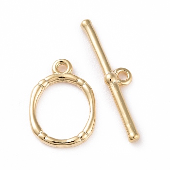Eco-friendly Brass Toggle Clasps, Cadmium Free & Lead Free, Long-Lasting Plated, Oval, Real 24K Gold Plated, Oval: 14x10x1mm, Bar: 4x21x2mm, Hole: 1.2mm