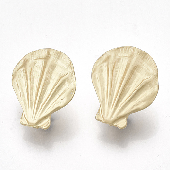 Alloy Stud Earring Findings, with Steel Pins, with Loop, Scallop Shell Shape, Matte Gold Color, 21x18~18.5mm, Hole: 4mm, Pin: 0.7mm