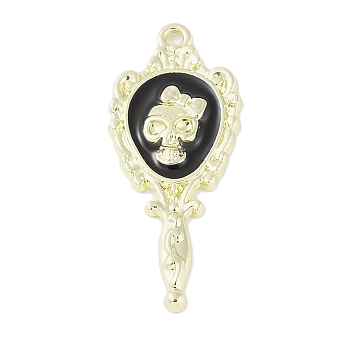 Halloween Rack Plating Alloy Enamel Pendants, Cadmium Free & Nickel Free & Lead Free, Mirror with Skull Charm, Golden, 35.5x15x3mm, Hole: 1.6mm