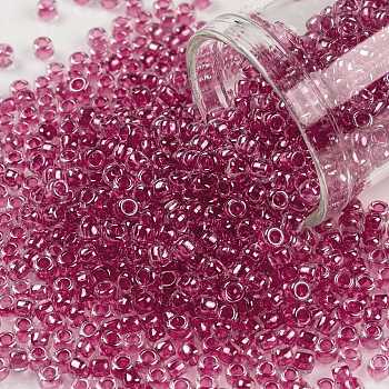 TOHO Round Seed Beads, Japanese Seed Beads, (350) Inside Color Crystal/Fuchsia Lined, 8/0, 3mm, Hole: 1mm, about 222pcs/bottle, 10g/bottle
