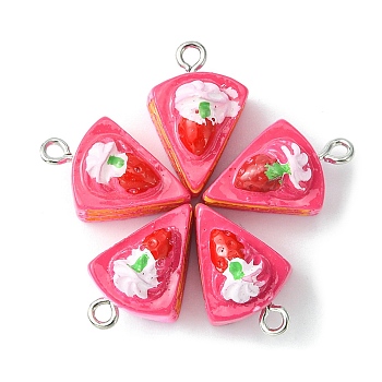 Opaque Resin Imitation Food Pendants, Cake Charm, with Platinum Plated Iron Loops, Deep Pink, 19.5x13.5x13mm, Hole: 2mm