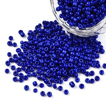 Glass Seed Beads, Opaque Colours Seed, Round, Blue, Size: about 2mm in diameter, hole:1mm, about 6666pcs/100g