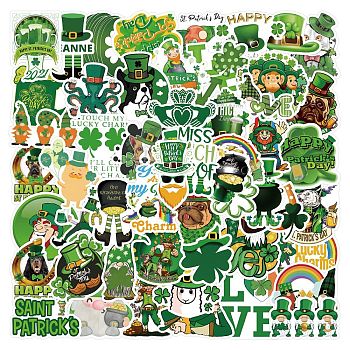 50Pcs Saint Patrick's Day PVC Self Adhesive Stickers, Waterproof Decals, for Suitcase, Skateboard, Refrigerator, Helmet, Mobile Phone Shell, Clover, 50~80mm