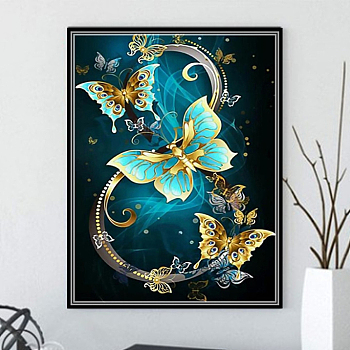 DIY Butterfly Theme Diamond Painting Kits, Including Canvas, Resin Rhinestones, Diamond Sticky Pen, Tray Plate and Glue Clay, Goldenrod, Packing Size: 300x400x30mm
