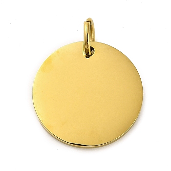 304 Stainless Steel Pendants, with Jump Ring, Stamping Blank Tag, Flat Round Charm, Real 14K Gold Plated, 20x1.5mm
