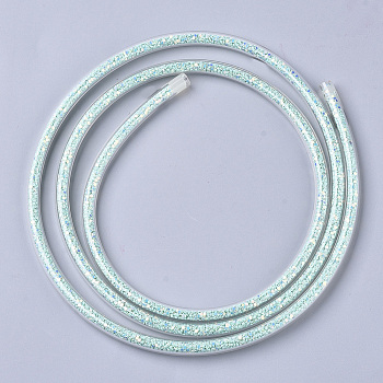 Eco-Friendly PVC Synthetic Rubber Cord, with Paillette/Sequins Inside, Aquamarine, 6mm, about 0.98~1.31 yards(0.9~1.2m)/strand