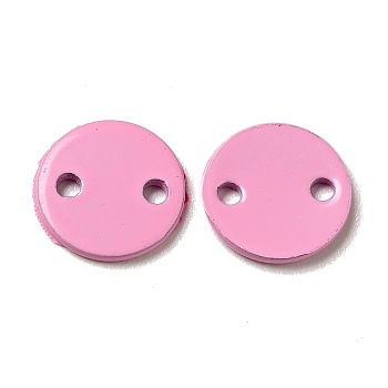 Spray Painted 201 Stainless Steel Connector Charms, Flat Round, Pearl Pink, 8x1mm, Hole: 1.2mm